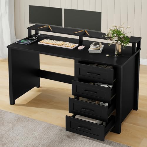 47" Farmhouse Executive Desk with 4 Drawers,LED Lights, Pure Black, view 8