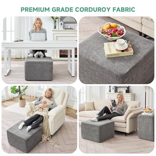 23.6'' Square Pouf Boneless Ottoman Foot Rest with High-Rebound Solid One-Piece Foam and Removable Washable Cover for Living Room, Gaming, Movie Watching - Grey
