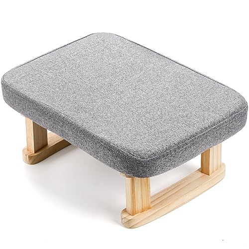 Small Footstool Ottoman, Rectangle Fabric Foot Stool Rest with Wooden Legs and Non-Slip Soft Padding, Modern Footstools Step for Couch, Desk, Office, Living Room, Bedroom, Entryway, Dogs, Gray