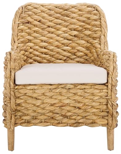 SAFAVIEH Home Collection Purrl Tropical Coastal Natural Solid Wood Hyacinth Accent Chair with Cushion (Fully Assembled)