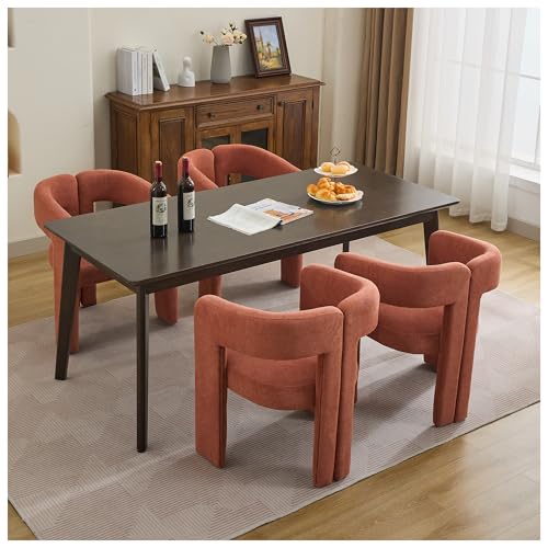 Modern Barrel Dining Chairs Set of 4, Upholstered Linen Dining Room Chair with Wooden Legs, Accent Chairs with Arms, Comfy Side Armchairs for Kitchen/Dining Room/Living Room, Orange