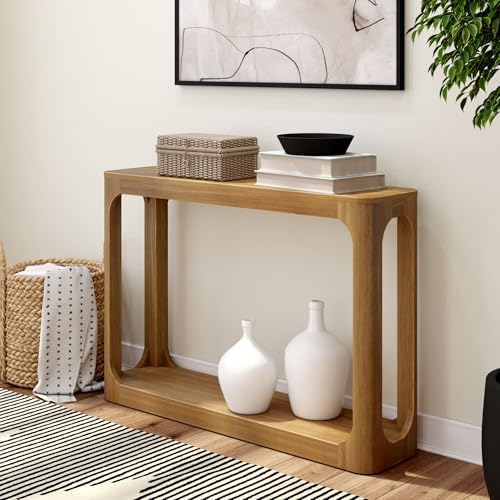 Forma Console Table, 46 Inch, Solid Wood Sofa Table, Entryway Table for Hallway, Narrow Behind The Couch Table, Console Tables for Entryway, Living Room, Foyer, Easy Assembly, Pecan