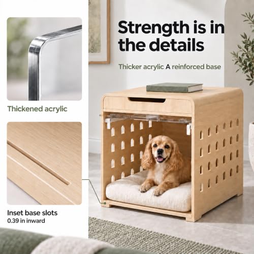 Modern Dog Kennel Furniture Wooden Crate with Charging Station End Table, view 8