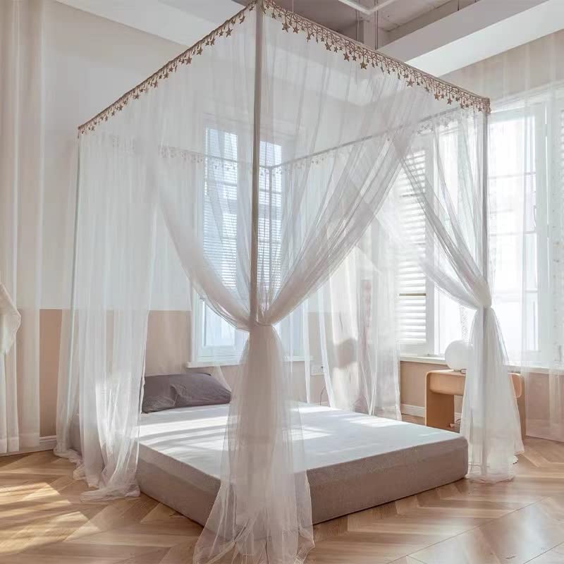 King Size Canopy Bed Frame with Stainless Steel Poles and Bedroom Decor Bracket, view 8