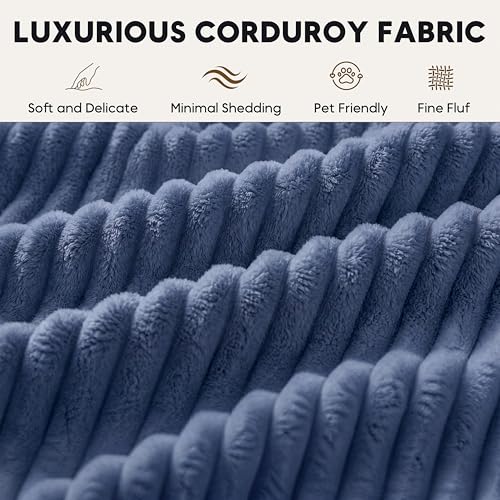 Oversized Cloud Boneless Couch with Chaise, 146" Modern U Shape Modular Deep Seat Sectional Sofa, Comfy Corduroy Upholstered Couches for Living Room, No Assembly Required-Blue