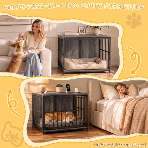 31.5IN Dog Crate Furniture, Wooden Dog Kennel with Flip-Up Door, view 8