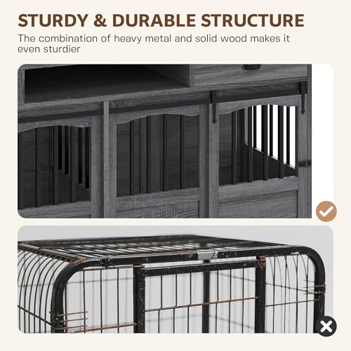 72" Double Dog Crate Furniture with Storage for 2 Medium Dogs, view 8