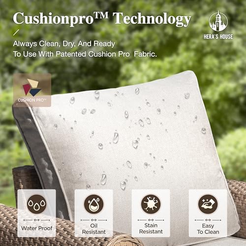 Patio Furniture Set, 4 x Cushioned Chairs, 3-Seat Sofa with Wood Grain Coffee Table, 5 Seats Luxury Windsor Style All Weahter Outdoor Sofa Conversation Set for Deck Lawn Backyard