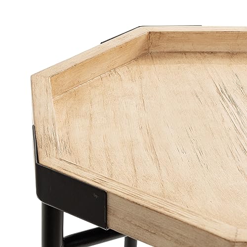 Occonor Two-Tone Octagon Side Table; 16 x 15 x 24; Natural Brown and Black; Transitional Mixed Materials Living Room Table with Resilient Wood and Metal Table Construction