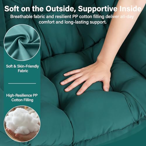 Lazy Chair with Folding Ottoman, Modern Accent Armchair with Armrests and a Side Pocket & Foldable Footstool, Reading Chair for Living Room, Bedroom, Dorm & Office, Dark Green