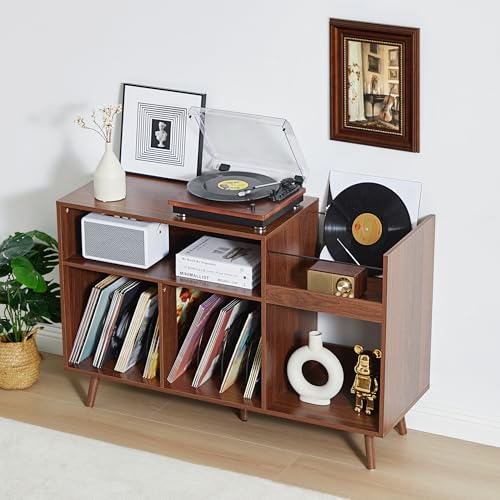 Large Record Player Stand for Living Room, Walnut, view 7