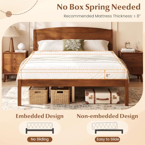 Full Size Wooden Bed Frame with Curved Headboard, Wood Slat Support, view 8