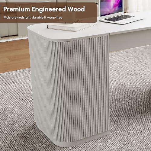 Modern 59.8" Lift-Top Home Office Desk, Engineered Wood Fluted Desk with 2 Doors Ample Storage for Working, Study, Reading Room, White