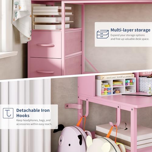 69" Double Kids Desk and Chair Set with Hutch & 4 Storage Drawers, view 7