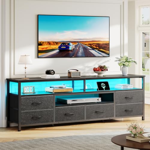 63'' LED TV Stand, Entertainment Center w/Power Outlets, Black, view 8