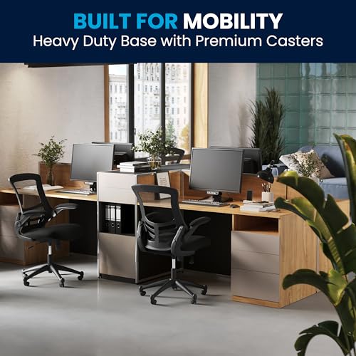 Black ergonomic mesh office chair with flip-up armrests, view 7
