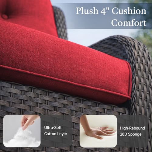 6 Piece Patio Furniture Set with Ottoman - All Weather Patio Conversation Set with 4 Inch Thick Cushions and Deep Seating Swivel Glider Chairs & Outdoor Couch for Porch Deck Yard Pool