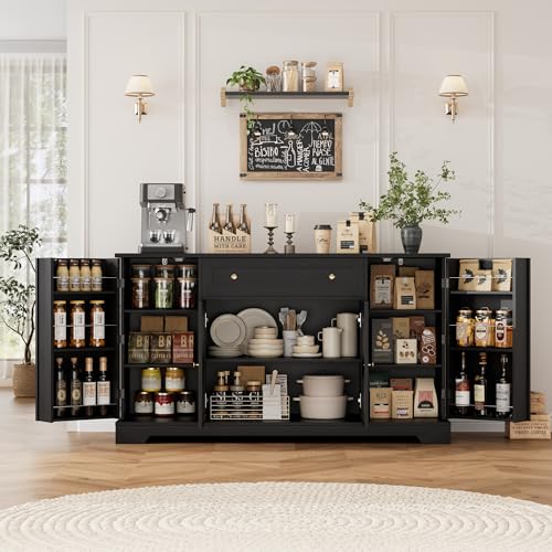 54" W Kitchen Buffet Cabinet with Storage, Coffee Bar Cabinet, Black, view 2