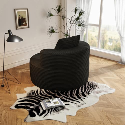 37.4" Oversized Boneless Chair Round, Chaise Lounge Boneless Accent Chair Indoor, Upholstered Corduroy Deep Seat Sofa Chair, No Assembly Required, for Living Room Bedroom Apartment