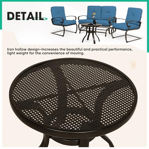 Patio Conversation Sets - Outdoor Metal Furniture Set (Peacock Blue, Wrought Iron, 4Pcs Including Glider, Bistro Table, 2 Spring Lounge Chairs)