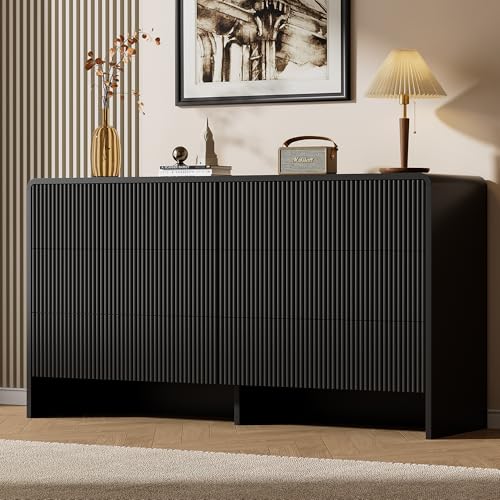 Black 6 Drawer Dresser for Bedroom, 55.1" Wide Chest of Drawers, view 2