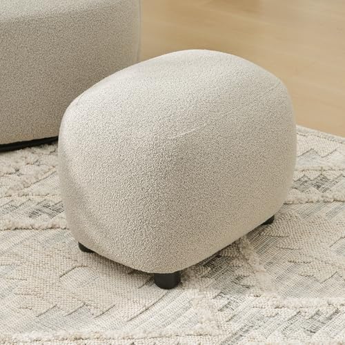 Round Boucle Upholstered Ottoman Chair, Footstool with Soft Padded Seat, Fully Assembled Modern Sofa Couch Footrest, Extra Seating for Bedroom Entryway, Taupe(18.5" D x 23" W x 16.5" H)