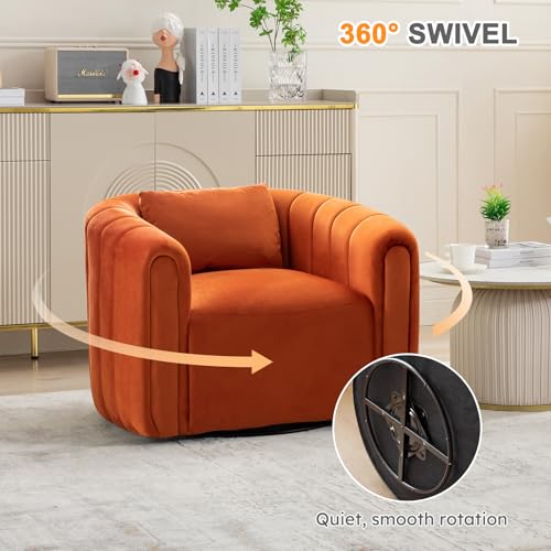 Swivel Barrel Chair,Velvet Accent Chairs for Living Room,Modern Channel Comfy Armchair,Completely Assembled(Orange)