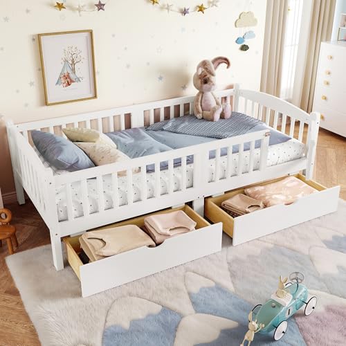 JIVOIT Twin XL Platform Bed with Full-Length Guardrails, view 2