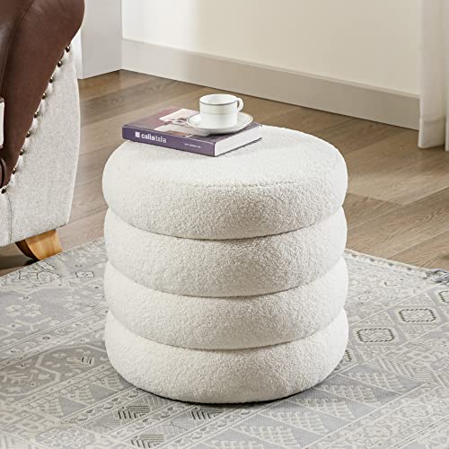 19.5" Storage Ottoman Round, Vanity Stool for Bedroom, Entryway Ottoman for Console Table, Foot Stool for Living Room, Bedroom, Sherpa Off-White