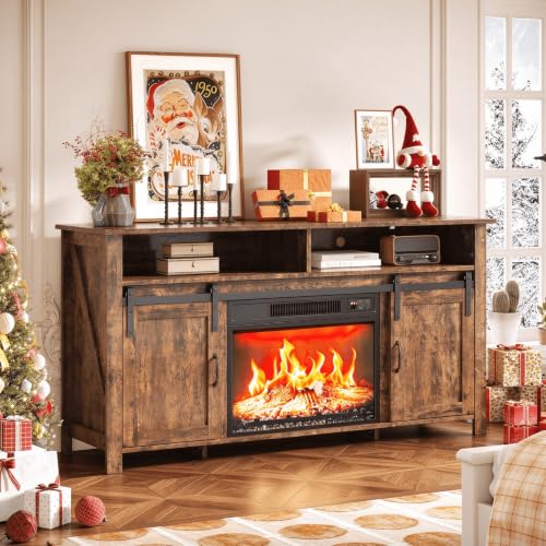 58" Fireplace TV Stand for up to 65" TVs, 1 Package, Farmhouse Brown, view 7
