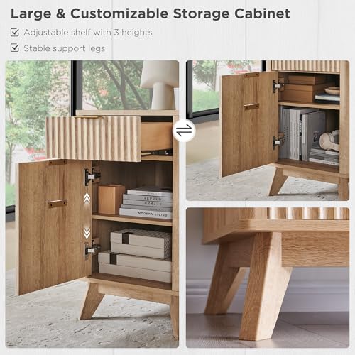 60'' Fluted Executive L Shaped Desk, Modern Home Office Desk with Charging Station and File Drawer, Computer Corner Desks with Drawers & Storage Cabinet for Office Home, Bedroom, Natural Oak
