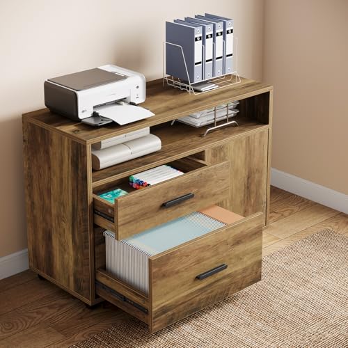 Tribesigns 63" L Shaped Executive Desk & 39" File Cabinet Set, Corner Computer Desk with Ample Storage, Large Industrial Retro Office Desk with Drawers & Shelves, for Home & Business, Rustic Brown
