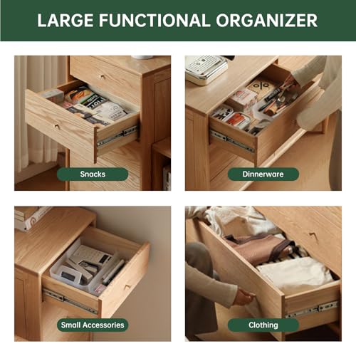 Solid Oak Wood Dresser, 5 Drawer Dresser for Bedroom, Solid Wood Nightstand with Drawers, Modern Chest of Drawers for Living Room, Hallway, Closet, Natural Oak (20" W x 15.75" D x 43.6" H)