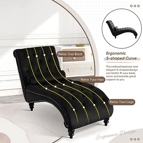 Black Velvet Chaise Lounge Indoor with Toss Pillow, view 8