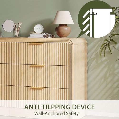 55" W Fluted 6-Drawer Dresser for Bedroom,Natural Oak, view 7