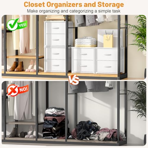 Stackable Storage Drawers, White Closet Organizer with Wooden Top & Metal Frame, view 7
