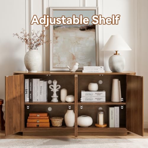 64" Fluted Buffet Cabinet with Storage, Walnut Sideboard Cabinet, view 7