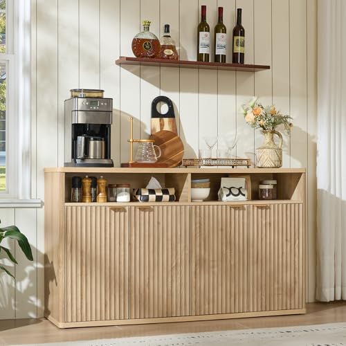 55-Inch Fluted Buffet Cabinet with 4 Doors,Natural Oak, view 7