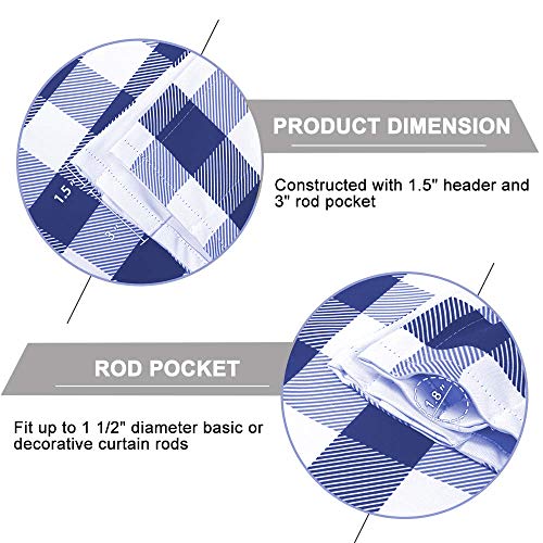 3-Piece Navy Kitchen Tier & Valance Set, 29W x 36L Inches, Checkered Plaid Gingham Design, Farmhouse Tier Panels, Buffalo Cafe Curtain with Swag and Tier Pair Set