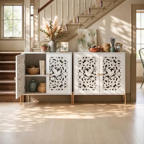 2 Doors Accent Cabinet with Hollow-Carved Bird Floral Pattern, view 7