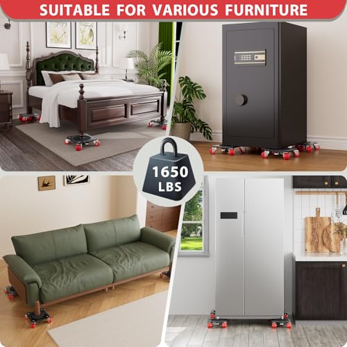 Heavy Duty Furniture Movers with Wheels Dolly with Auxiliary Lifter, All-New Upgraded Carbon Steel Panels & Dual-Wheeled Casters, Supports up to 1650 lbs (L)