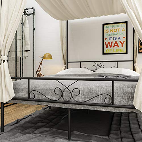 Full Metal Canopy Platform Bed Frame with Headboard, Black, view 8