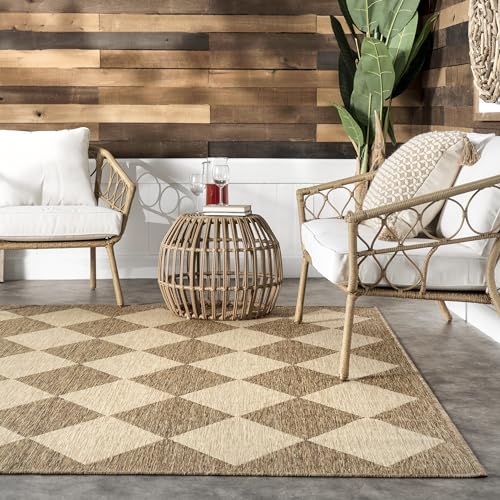 Outdoor Performance Collection Sabina Brown/Ivory, 6'7" Square, Soft, High Traffic, Stain Resistant, Easy Clean, Durable Area Rug for Indoor/Outdoor Patio, Deck, Porch, Garden, Courtyard