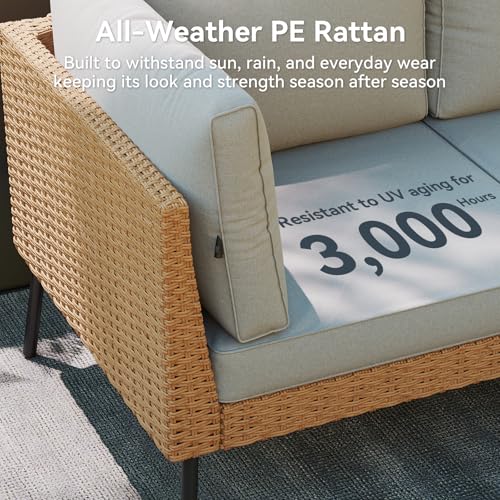 8 Piece Patio Furniture Set, 8 Seats Outdoor Sectional Sofas with Thick Cushion, Wicker Outdoor Patio Furniture Set with Ottomans for Party, Garden, Backyard, Grey