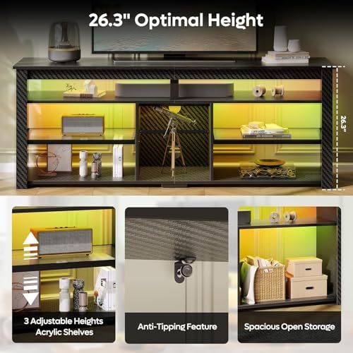 TV Stand for 70 inch TV, Tall Entertainment Center with 2 Led Lights, view 7