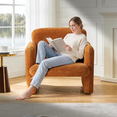 33.86" Accent Chairs, Modern Velvet Fabric Arm Chair Comfy Upholstered Armchair Leisure Single Sofa Chair with a Waist Pillow for Bedroom, Office and Living Room (Orange, 33.86")
