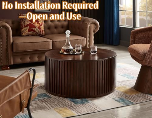 Round Coffee Table Set of 2, Nesting Coffee Tables with Removable Lid, Mid Century Modern Wooden End Table with Large Storage Space for Living Room