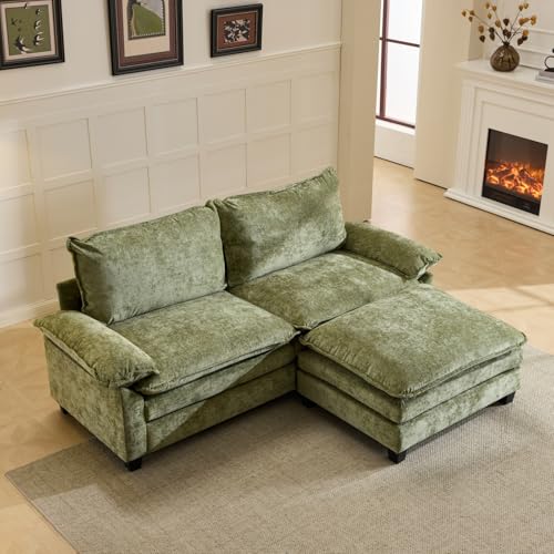 87" Convertible Sectional Sofa,L-Shaped Deep Seat Sofa Couch for Living Room,Modern 2-Seat Loveseat Sofa with Ottoman for Small Space(Olive Green)