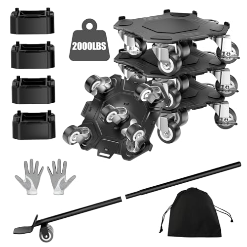 Upgraded Furniture Dolly Movers 5 Wheel Heavy Duty 2000LBS Capacity Carbon Steel Panel 360° Rotating Casters Furniture Slider for Sofa Refrigerator Piano (Black, 6in)