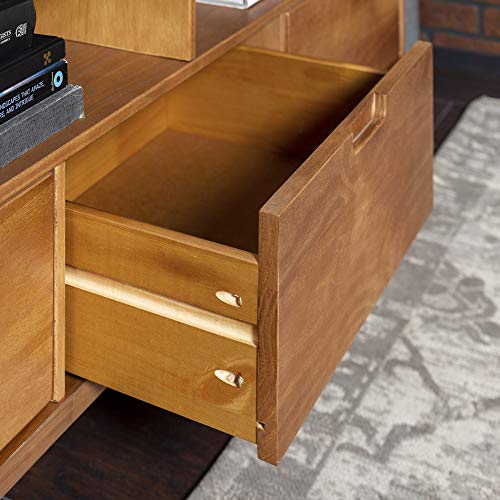 3-Drawer Mid Century Modern Wood TV Stand for TV's up to 65" Flat Screen Cabinet Door Living Room Storage Entertainment Center, 58 Inch, Caramel